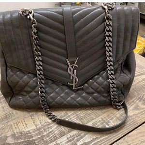 ISO Saint Laurent Monogram Large Tri-Quilt College Shoulder Bag, dark grey